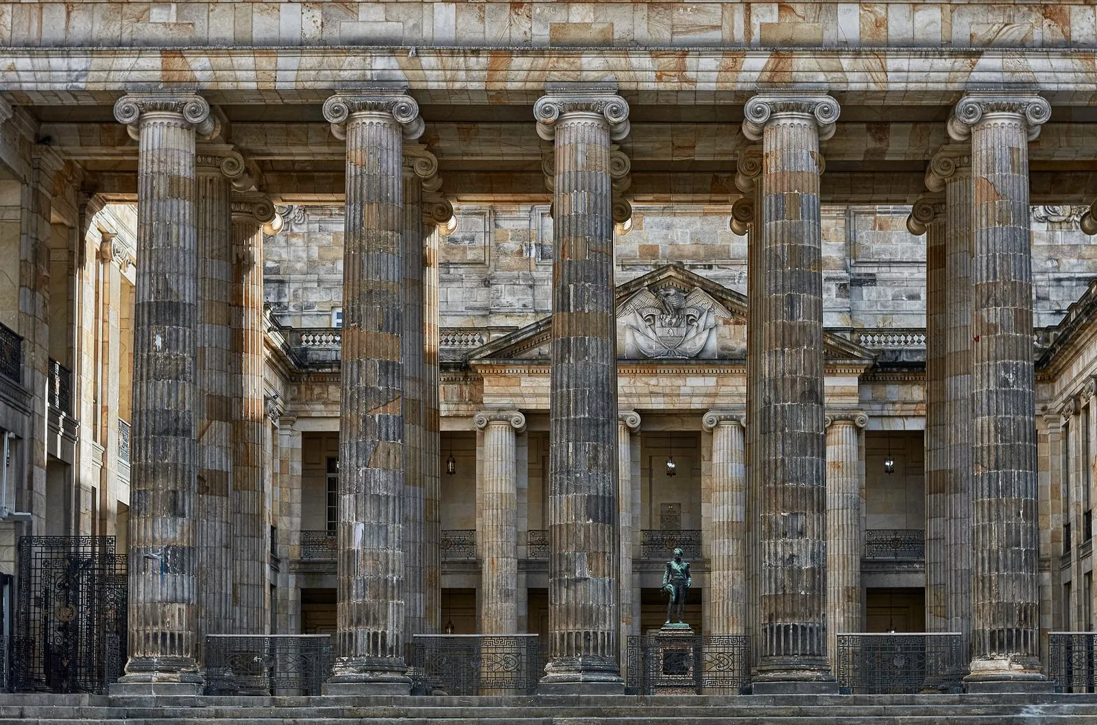 The colonnade of the Capitolio Nacional in Bogotá.